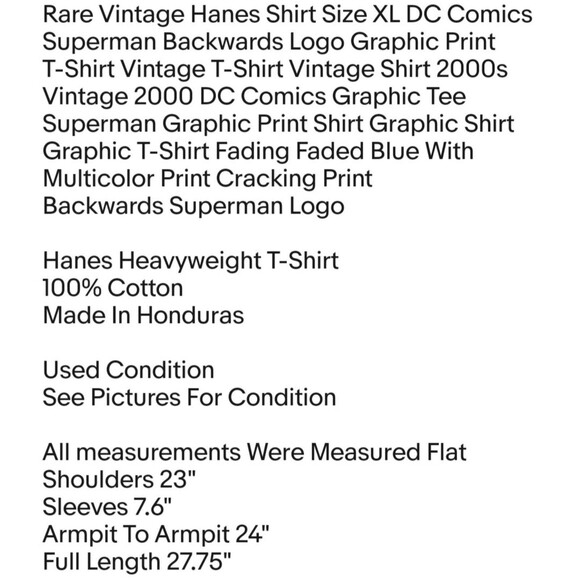 Rare Vintage Hanes Shirt Size XL DC Comics Superman Backwards Logo Graphic Print - Picture 2 of 11